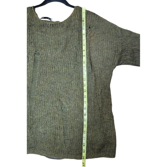 ZARA Distressed Knit Sweater Women’s Sze L Olive GreenLoose Open Weave Wool Boho - Picture 9 of 15